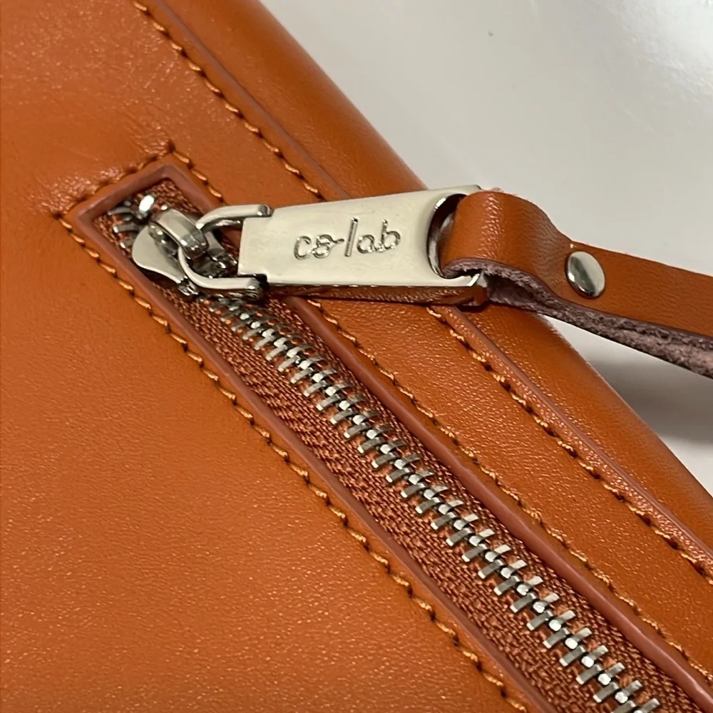 Co-Lab large tan leather‎ tote with attached wristlet. Excellent condition